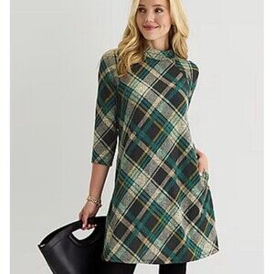 NWT JESSICA HOWARD Size Large Shift Dress Hunter Green Plaid 3/4 Sleeve POCKETS